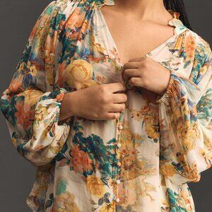 Anthropologie The Estela Sheer Printed Blouse Plus Size 3X NWT